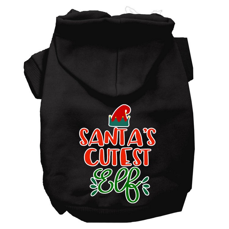 Santa's Cutest Elf Screen Print Dog Hoodie Black XS